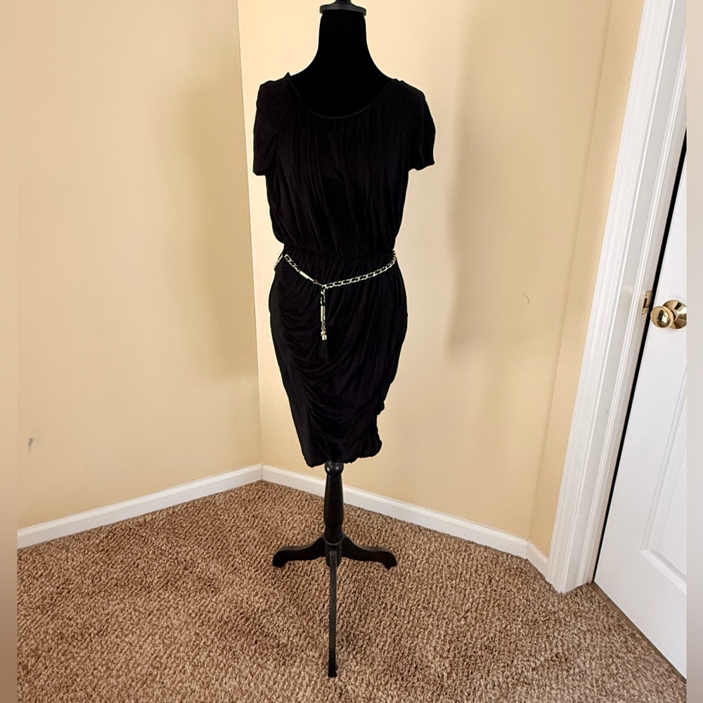 H&M Black Sheath Midi Dress with Crew Neck